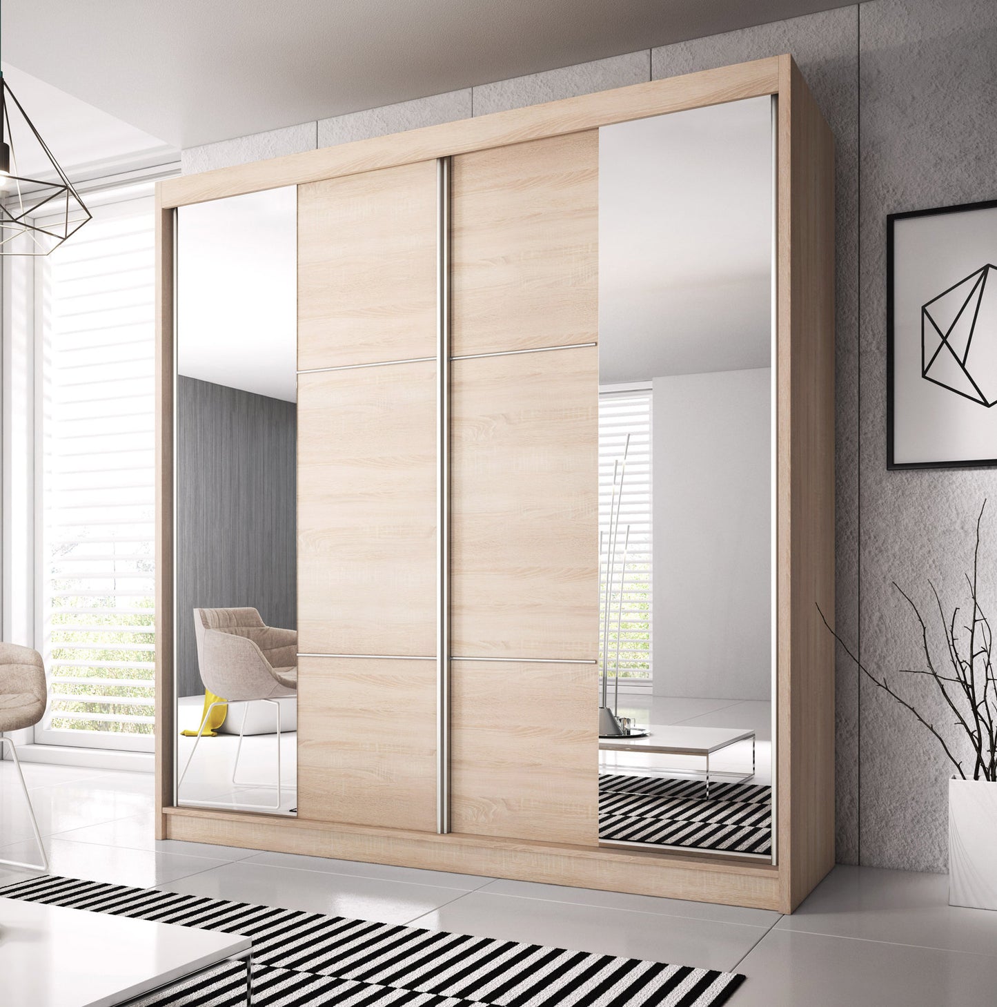 MDF Beige Wardrobe 2 Doors  - 230cm x 60cm x 220cm.