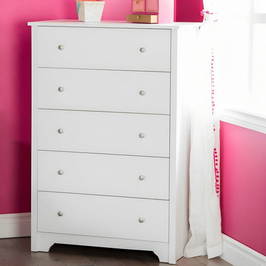 MDF White 5 Drawers Unit - 130cm ×40cm ×60cm.